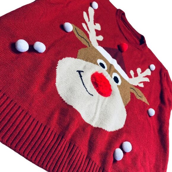 Christmas Sweater Nordic Reindeer Pom Poms Fuzzy Red Nose Thick Unisex Adult 2XL - Picture 6 of 16